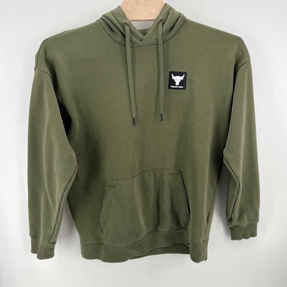Under Armour Project Rock Hoodie Mens XL Green Athletic Brahma Bull Pullover